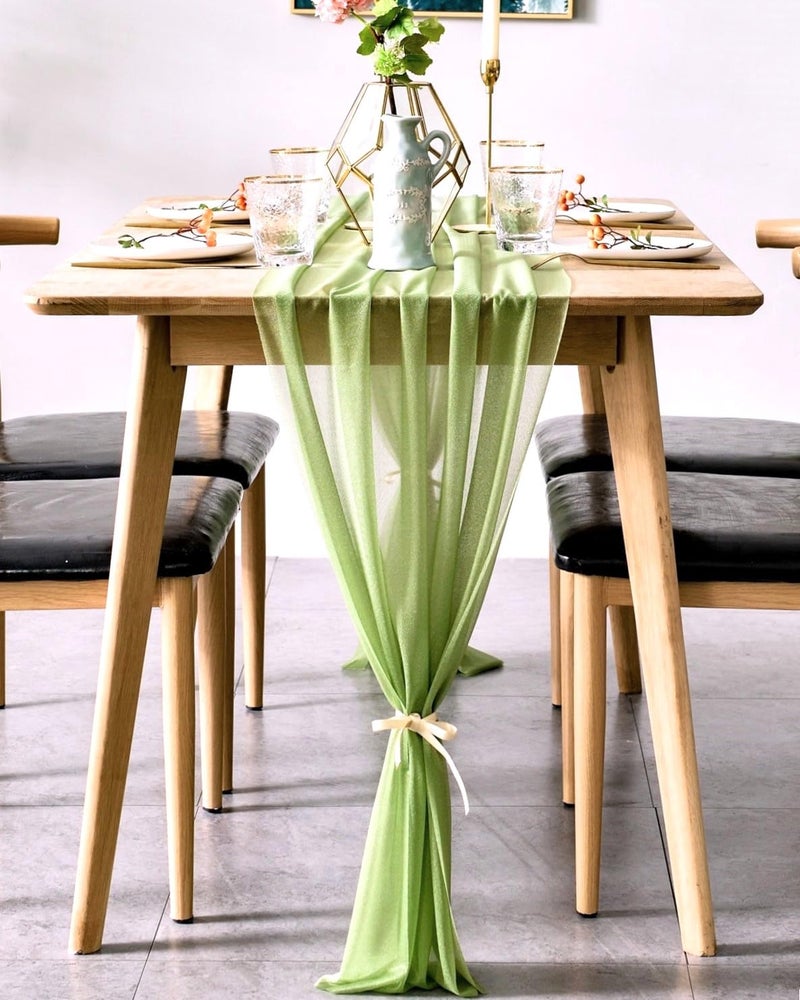 BOXAN Elegant 30x120 Inch Sage Green Sheer Table Runner 10Ft Chiffon Like Overlay for Bohemian Woodland Greenery Wedding Shower Party Decor, Chic Spring Summer Party Saint Patricks Day Supplies - Image 3